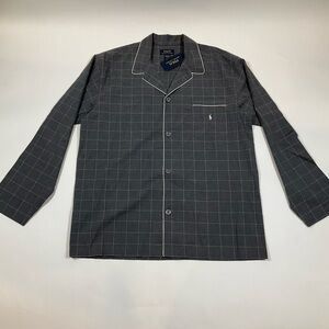 NWT Polo Ralph Lauren Gray & White Plaid Sleepwear Pajama Shirt Men's Large